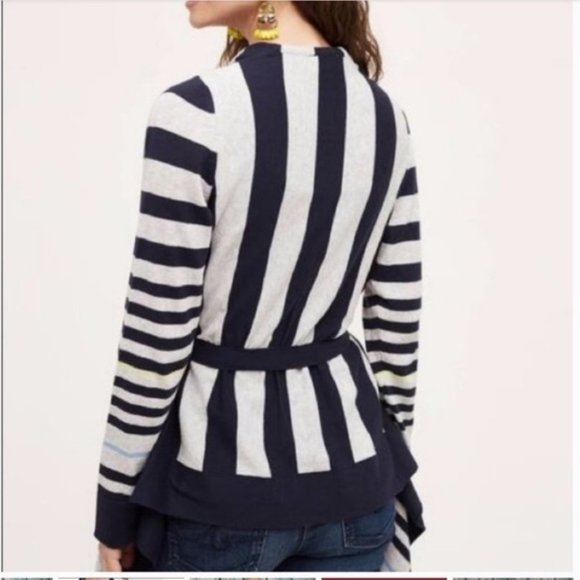 Anthropologie Moth Striped Open Front Cardigan with Tie Cotton M - Picture 13 of 13